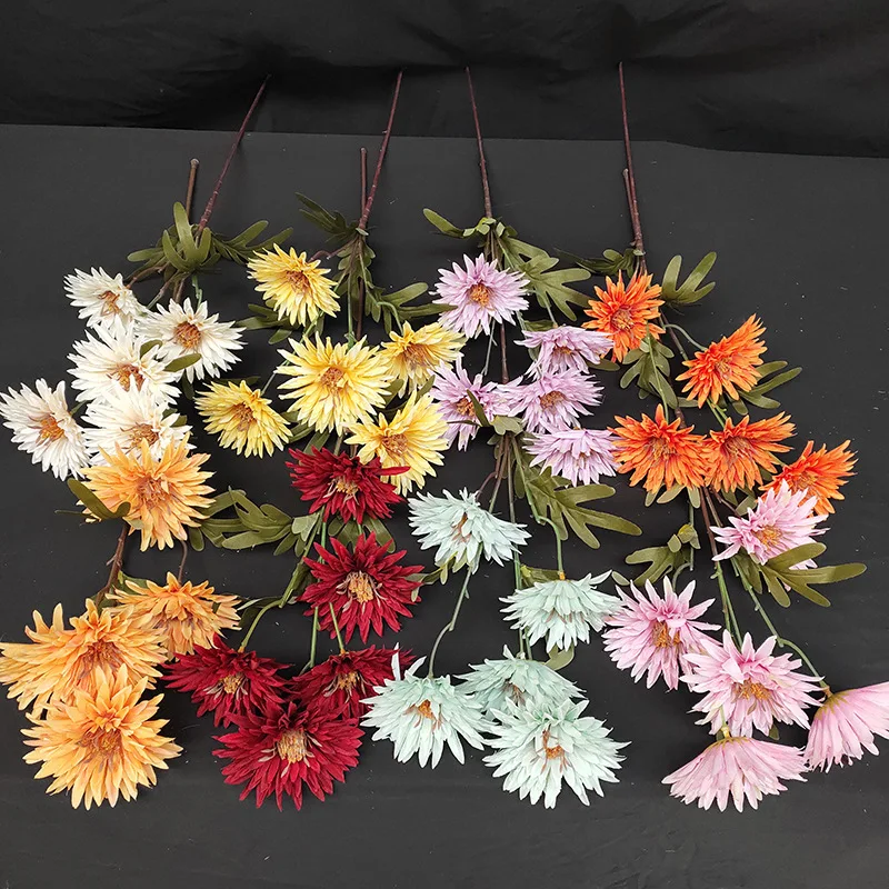 JAROWN 5 Head Artificial Firework Chrysanthemum Wedding Flower Arrangement Decoration Floral Decor Living Room Garden Fake Flower Silk Flower (2)
