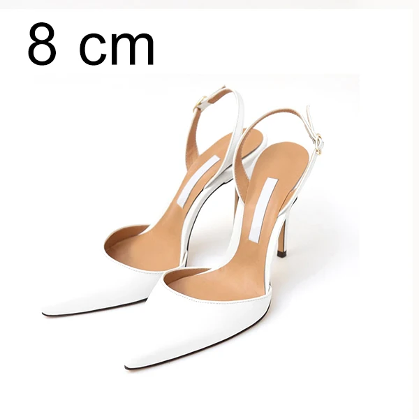 Женские туфли-лодочки на каблуке; женская обувь на высоком каблуке; модные свадебные туфли с острым носком и пряжкой на ремешке; сезон весна-осень; повседневная обувь размера плюс D - Цвет: White Pumps 8cm