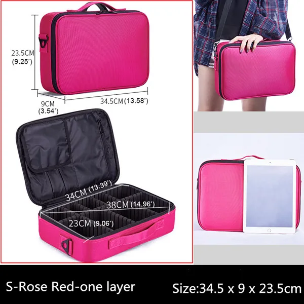S-Rose Red-A Для мужчин и женщин большой косметический кейс косметичка коробка Профессиональная Красота татуировки гвоздь искусство инструмент полированный ноготь хранилище органайзер - Цвет: S-Rose Red-A