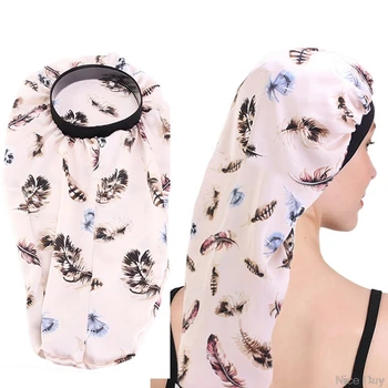 

2020 Women Silk Night Sleep Cap Hat Hair Treatment Hat Head Cover Satin Turban Wrap Band Elastic Long Hair Care Wide Band Bonnet