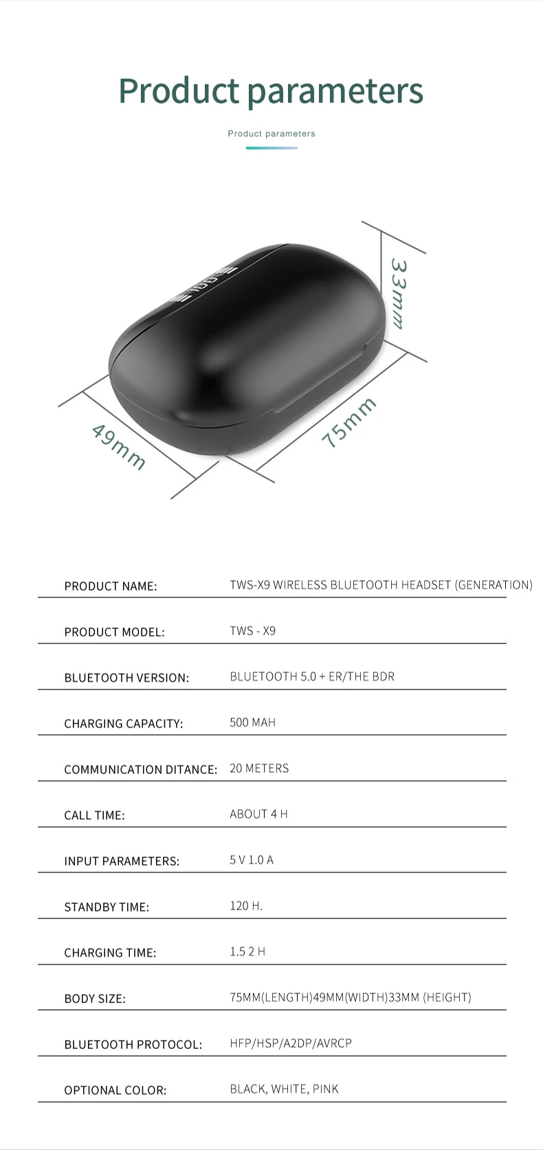 TWS-X9 Pro высококлассная Беспроводная Bluetooth Спортивная гарнитура 5,0 наушники с микрофоном зарядная Коробка Универсальная стереогарнитура для смартфона