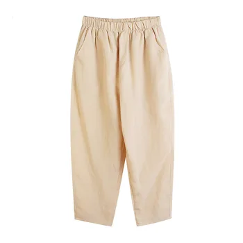 

[EWQ] Spring Autumn 2020 High Elastic Waist White Brief Long Linen HaremTrousers New Loose Fit Pants Women Fashion Tide 1T509