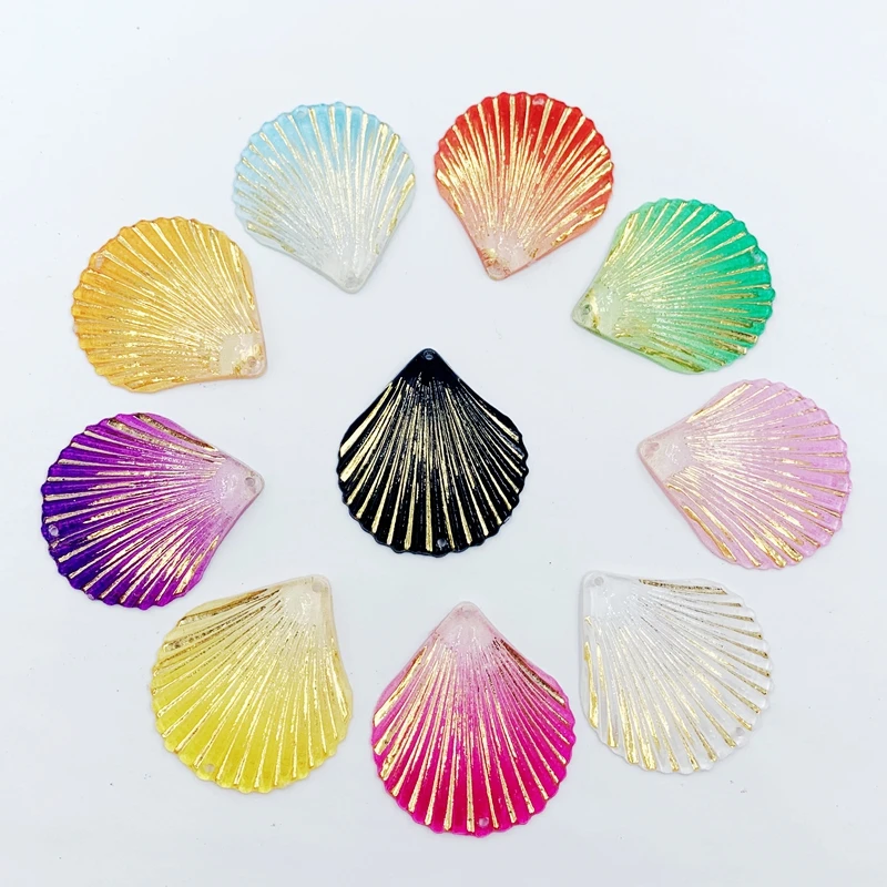 

32*35mm Rainbow Shell shape Flatback Rhinestones Resin Sew-on Crystals Stones Beads DIY Sewing For Clothes -HY85A