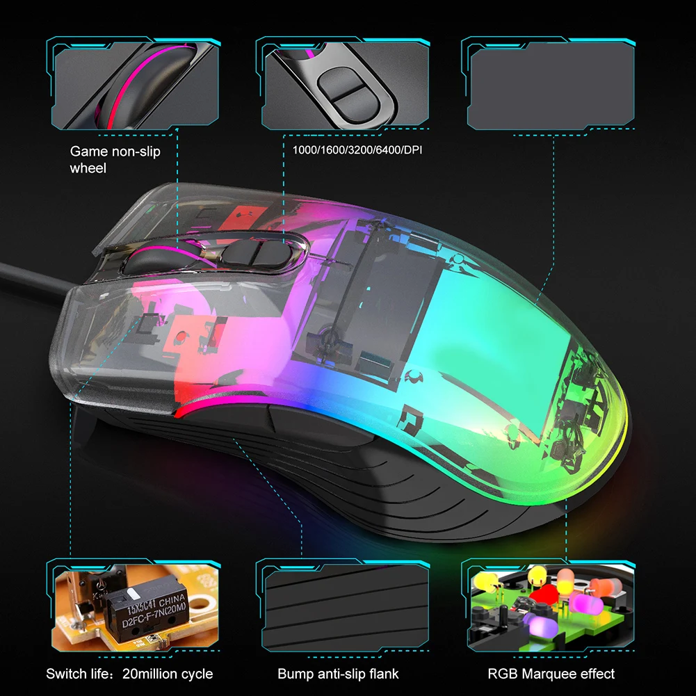 1 шт. Проводная RGB игровая мышь 7 программируемых кнопок Регулируемая оптическая игровая мышь RGB задний светильник игровая мышь для FPS Gamer Cool