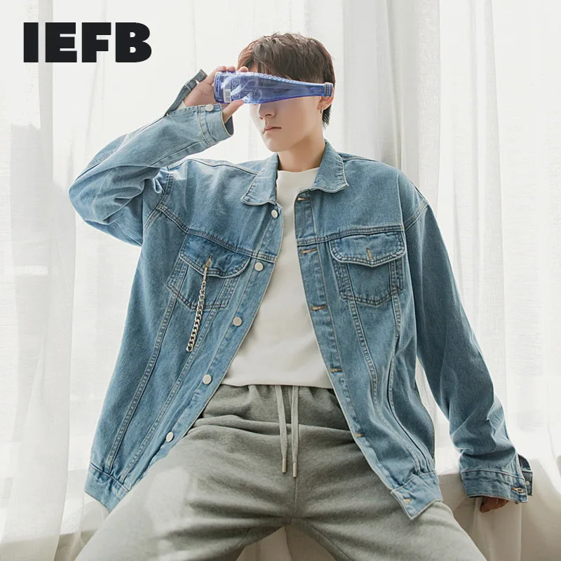 IEFB/Мужская одежда осень 2020 тонкая синяя джинсовая куртка в винтажном стиле Новая