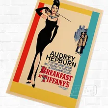 Audrey Hepburn estrellas en el Desayuno en Tiffany Vintage Retro decorativo DIY pared lienzo pegatinas hogar carteles arte Bar Decoración regalo