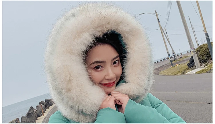 Ins Winter New Women's Hooded Down Parka Long Jacket Casual Big Fur Zipper Full Sleeve Korean Style Thick Coat C90802K