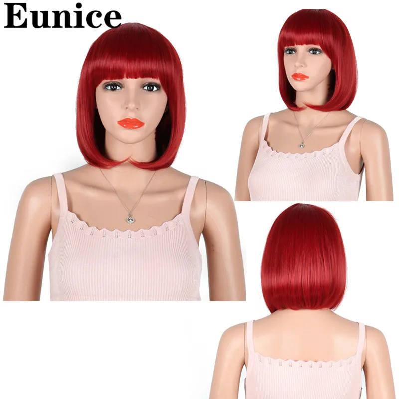 Синтетические волосы 10 дюймов прямые короткие боб парики с челкой синий золотой красный черный белый фиолетовый розовый зеленый коричневый косплей парик женский - Цвет: SX09 dark red