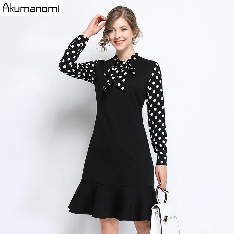 Весна-Осень, черные платья с воротником, большие размеры 5xl, 4xl, xxxl, вечерние платья трапециевидной формы с длинным рукавом в деловом стиле для женщин