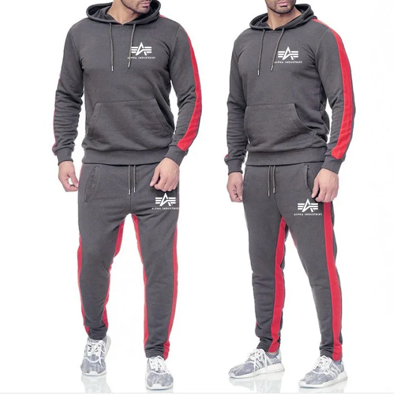 2 Новинка, комплект с толстовкой, спортивный костюм большого размера, спортивный костюм для мужчин, комплект с надписью, спортивная одежда, спортивный костюм для мужчин, спортивный костюм, куртка с капюшоном и штаны - Цвет: 2