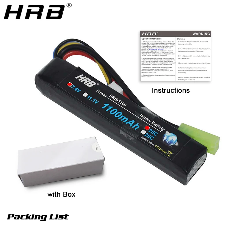 Водяной пистолет HRB Lipo аккумулятор 3S 2S 7 4 В 11 1 1100 мАч 25C разъем Тамия AKKU Mini Airsoft BB