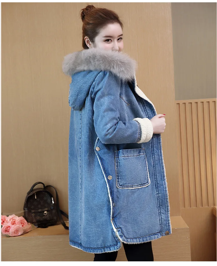Зимняя женская джинсовая парка в Корейском стиле, новинка года, большие размеры, утепленная модная теплая одежда, женская одежда, JD539