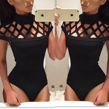 

New Women's Hollow Fashion New Ladies Bodysuit Stretch Ladies Leotard Bodycon Tops Jumpsuit