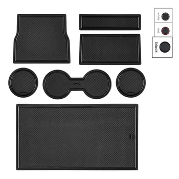 

For Tesla Protective Mats Door Groove Pad Cup Holder Latex Black Kit 7pcs