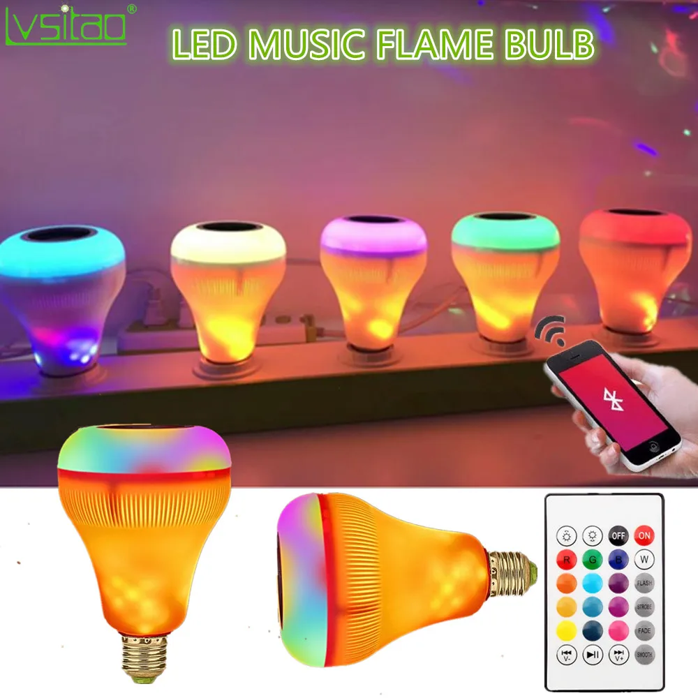 

led Flame Effect Music bulb Colorful E27 RGB18w WIFI LED Smart Light bulb Remote Control Bluetooth speaker party Christmas light