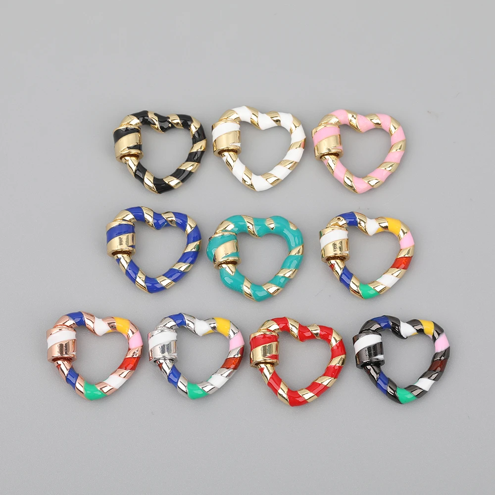 

10pcs/Lot 19mm Rainbow Enamel Heart Shape Screw Clasps Lock Carabiner Connector Clasps For Jewelry DIY Accessories YLDZ-09ABI