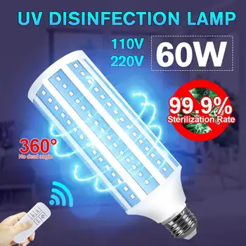 

110V/220V 60W Sterilize UVC Light Intelligent Remote Control Timing Germicidal UV Lamp E27 Disinfection Corn Shape Light Bulb