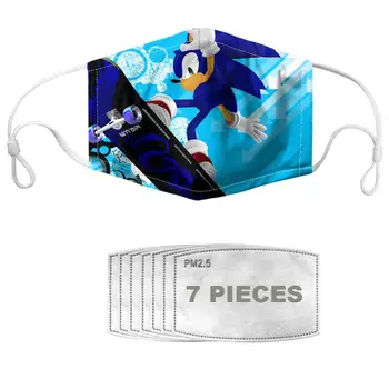 

NOISYDESIGNS New Children Kids Cartoon Mouth Mask With 7pcs Filters Sonic 3D Printed Face Protective Mask Boys Girls Breathable