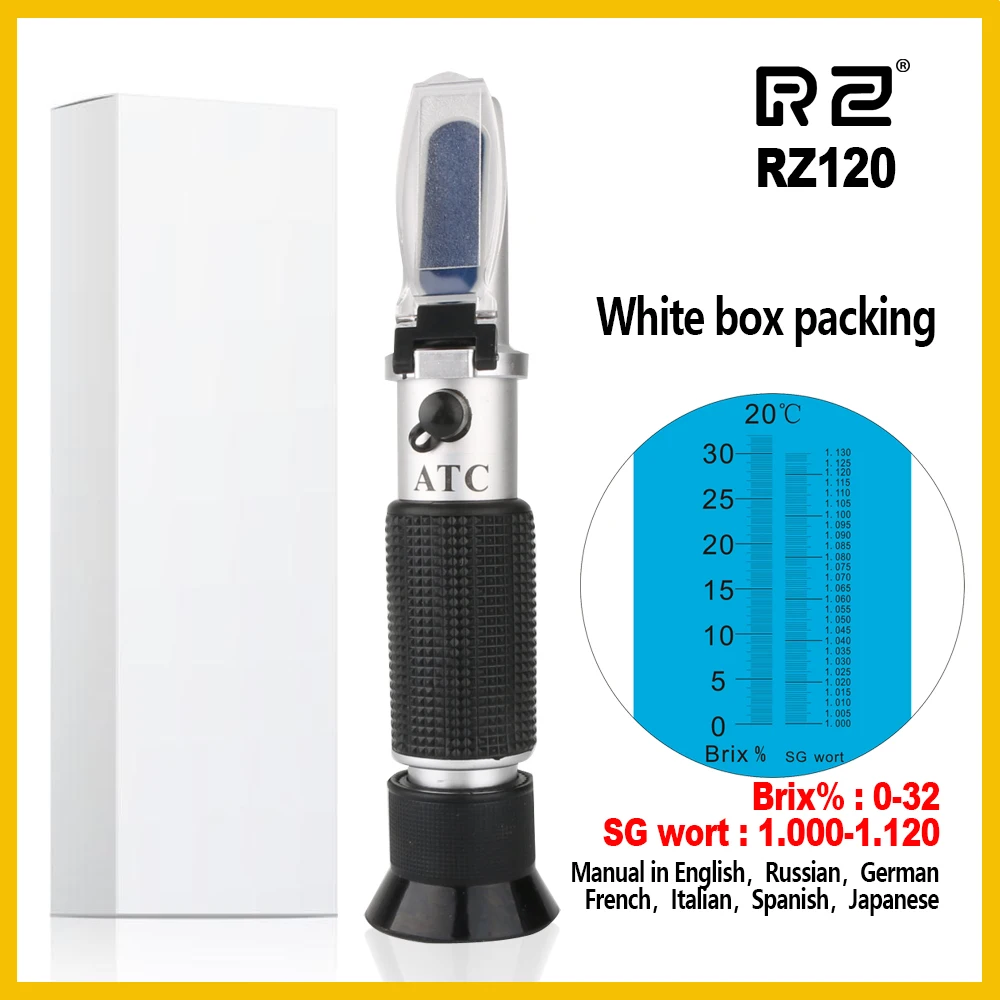 RZ120-WHITE BOX RZ рефрактометр пиво БРИКС сусток сахар Спирт 0~ 30% 1,000~ 1,120 SG удельный вес ручной инструмент гидрометр RZ120 инструмент - Цвет: RZ120-WHITE BOX