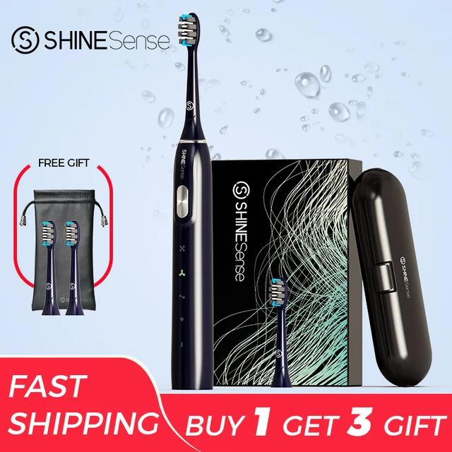 ShineSense Electric Sonic Toothbrush STB800 USB Rechargeable Adult Waterproof Electronic Tooth 8 Brushes Replacement Heads BE 2xHD add Box