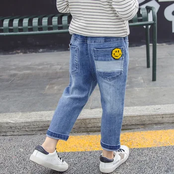 

Girls Pants Spring New Korean-style Boys and Girls Children Large Smiley Jeans 0-8-Year-Old-Style Childrenswear