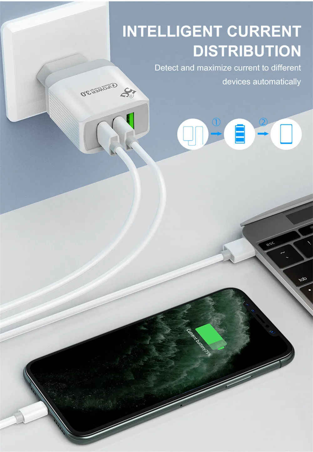 Зарядное устройство Ottwn Quick Charge QC 3,0 Smart Fast 3 USB для Xiaomi samsung huawei, адаптер быстрой зарядки мобильного телефона