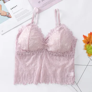

Comfortable New French Lace Tank Crop Top Wireless Bralette Sexy Underwear Women Tanks Top Beauty Back Lace Top Camisole