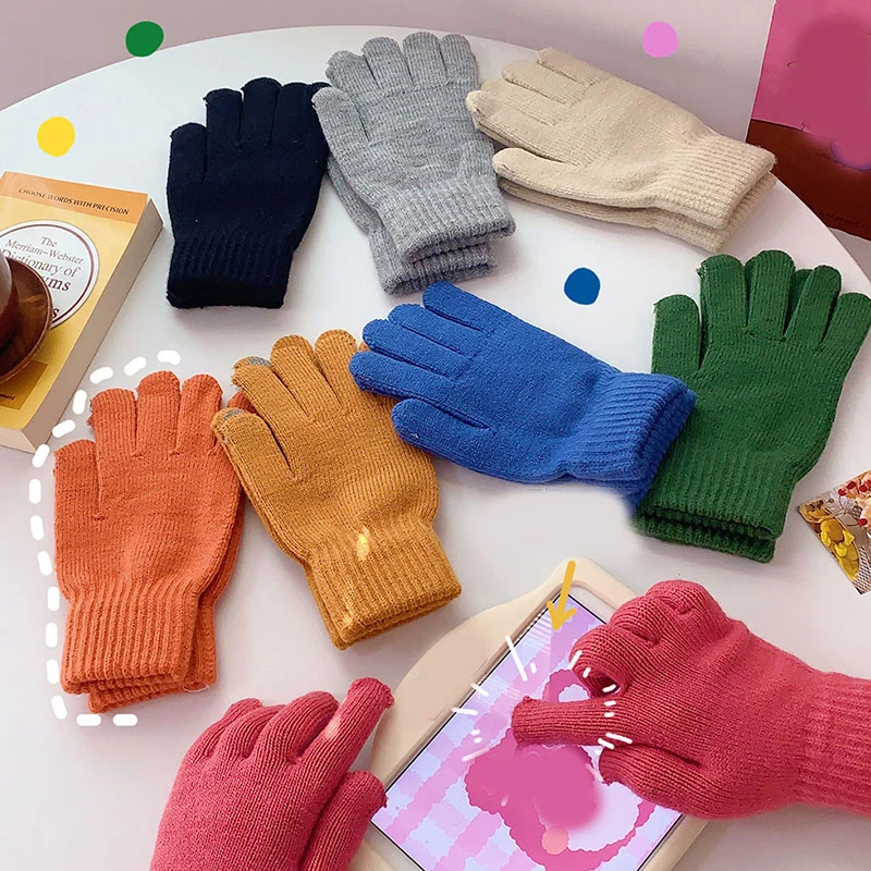 

Winter Knitted Gloves for Women Thick Warm Gloves Female Pearl Decoration Touch Screen Full Fingers Wrist Mittens Ladies Guantes