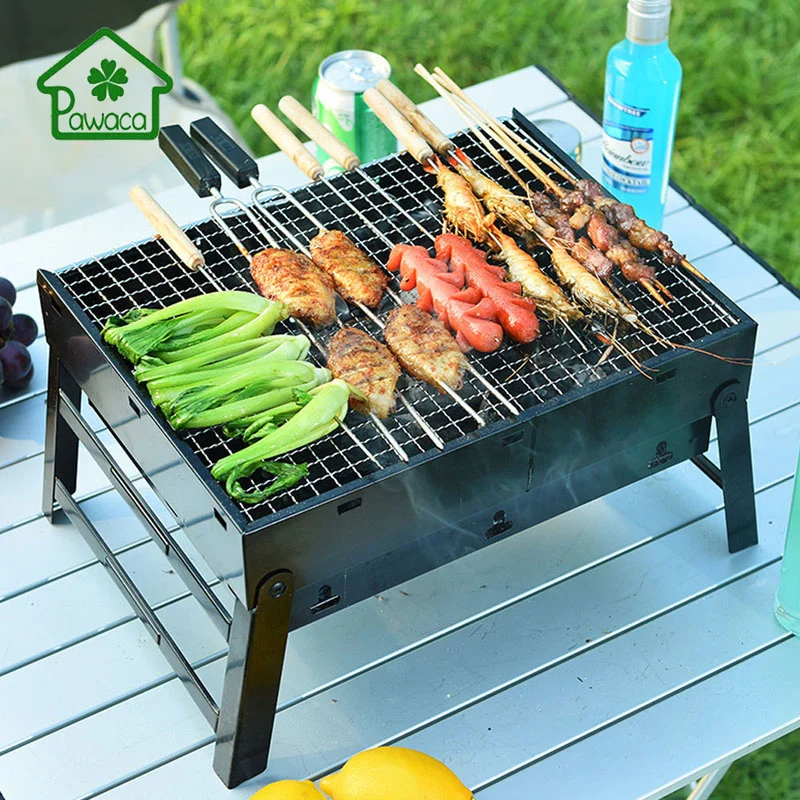 

Pawaca Portable Foldable BBQ Grill Thickened Stainless Steel/Iron Outdoor Party Picnic Grilled Steak Bacon Household BBQ Pits