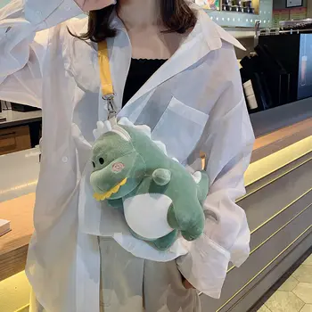 

Ladies Plush Bag Cartoon Cute Girl Cute Dinosaur Toy Backpack Messenger Bag Inclined Shoulder Bag Lovely