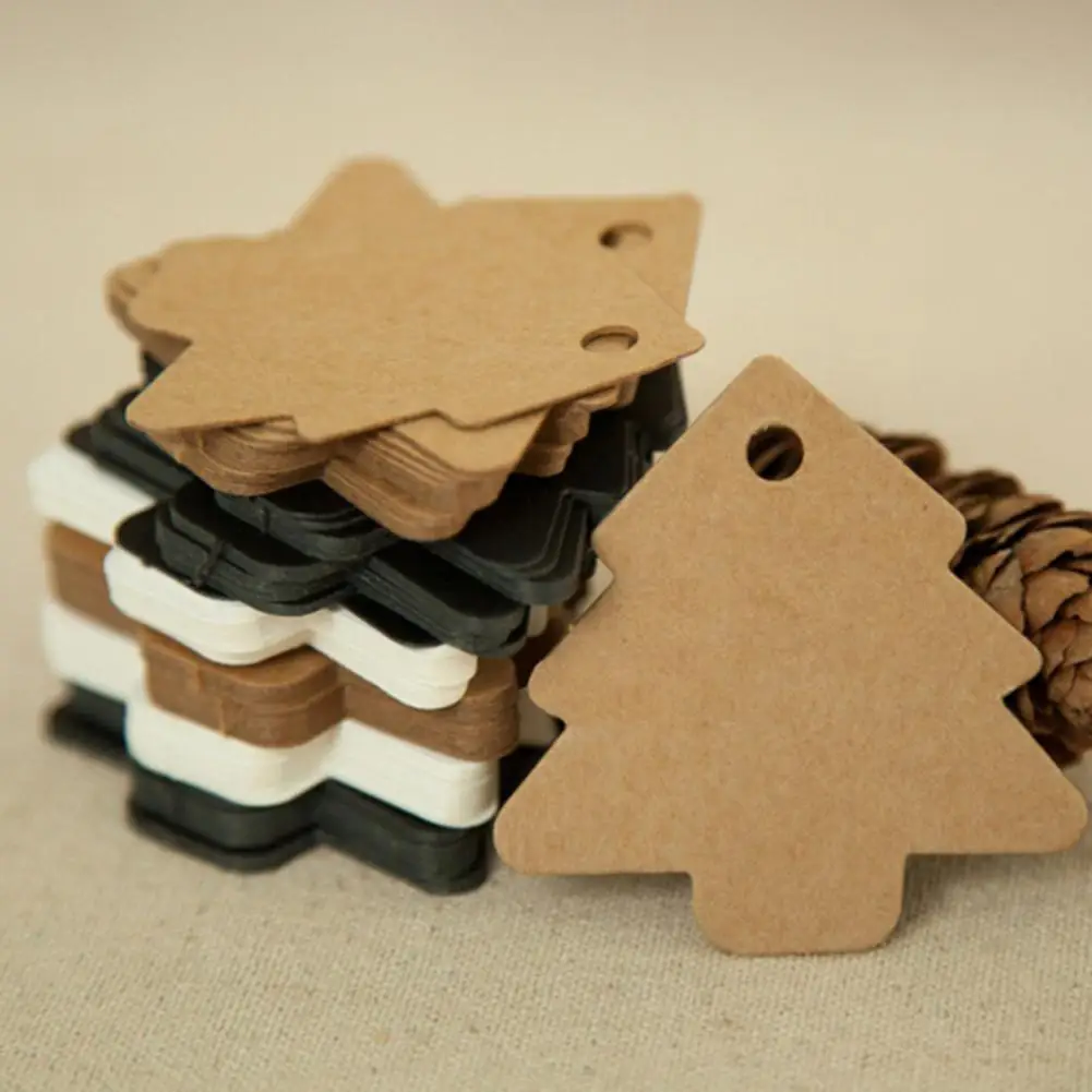 

50Pcs Christmas Tree Baking Packaging Gift Cards Kraft Paper Price Marker Tags