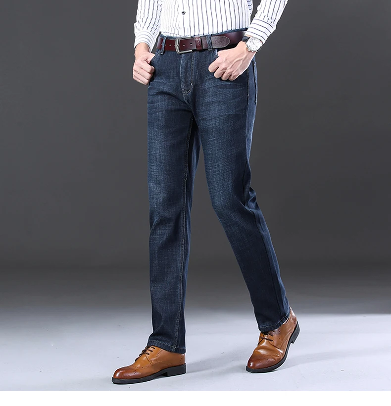 Джинсы мужские зимние для мужчин Regular Сапоги выше колена растягивающиеся прямые волосы темно-синий Бизнес штаны на каждый день, Для Мужчин's штаны тертые большой размер 38