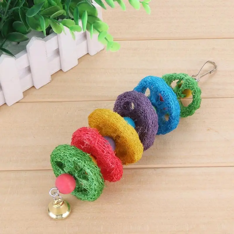 Pet Parrot Loofah Chew Biting Toy Squirrel Bird Molars Swing Toy Cage Decor