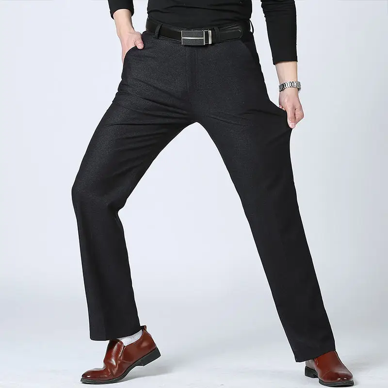 Pantalones ajustados informales para hombre, pantalón grueso elástico de negocios a la moda, color negro, azul marino, talla grande, novedad, Otoño e Invierno