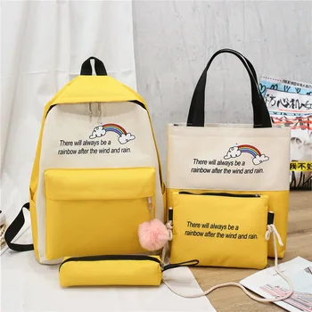 

Fashion Cross Border Backpack Japanese Korean Trend Four-Piece Set Single-Shoulder Crossbody Bag Printed Versatile High School S