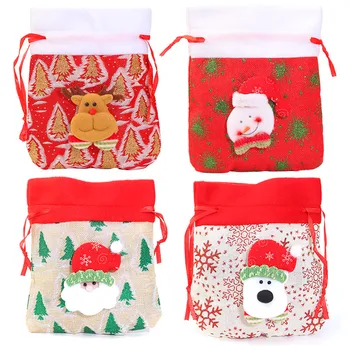 

Fostfo New Gift Candy Bags Party Event Linen Burlap Pouch Drawstring Jewelry Box Cartoon Christmas Jute Draw Pocket Optional