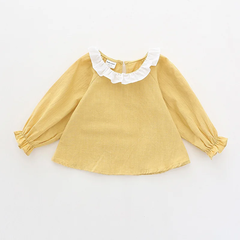 Новая стильная Осенняя рубашка для девочек, 18 лет пальто из хлопка с гофрированным воротником для девочек хлопковая рубашка в Корейском стиле для маленьких детей