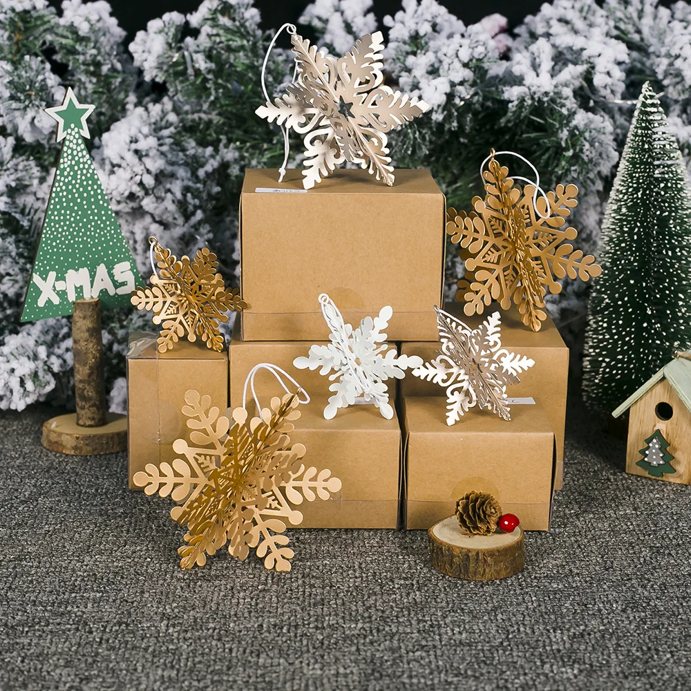 

Christmas Snowflakes Decorations 3D Hollow Snowflake Metel Garlands Ornament Fake Snow New Year Winter Home Decorations