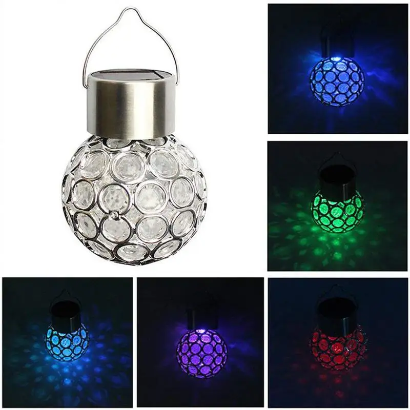 

ABUI-1pcs Outdoor Solar Light Garden Lamp-Colorful Decoration Hanging Lights Color Change-Stainless Steel Hollow Ball-PVC Waterp