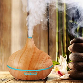

400 ML ultrasonic humidifier usb aroma diffuser air essential oil atomizer wood grain humidifier seven color LED lamp home