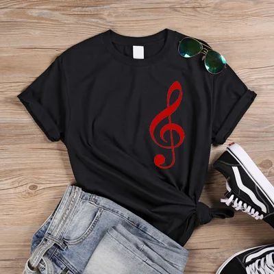 Black-Red ONSEME, принт с музыкальной нотой, уличная одежда, Женская забавная футболка, женская футболка, развлекательная футболка, летние хлопковые футболки, Q-169 - Цвет: Black-Red
