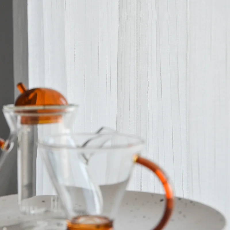 White Tulle Striped Sheer Curtains for Living room Kitchen Window Screening Customize Finished Drapes Voile Curtain