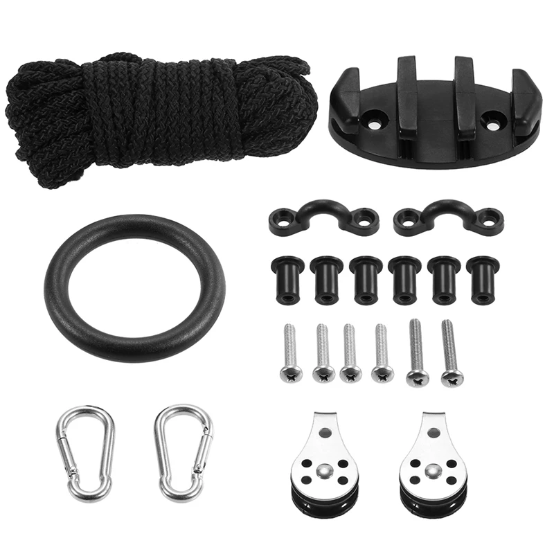 

21PCS Water Sports Kayak Canoe Anchor Trolley Kit Cleat Rigging Ring Pulleys Padd Eyes Well Nuts Screws Kayak Accessories