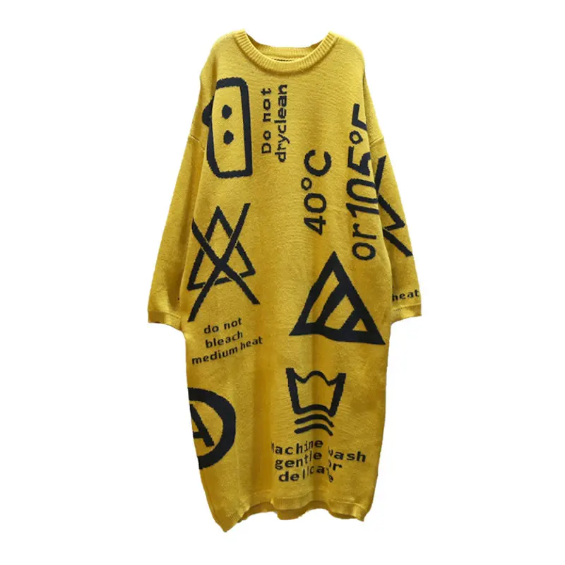 yellow WLD2605 XITAO вязаный геометрический свитер женский пуловер осень письмо маленький свежий круглый вырез длинный рукав Повседневный стиль свитер WLD2605 - Цвет: yellow WLD2605