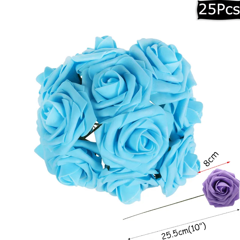 blue 25 шт., искусственные розы, цветы, настоящие, искусственные розы, пенопластовые розы, сделай сам, для украшения свадьбы, для детского душа, украшения для дня рождения - Цвет: blue