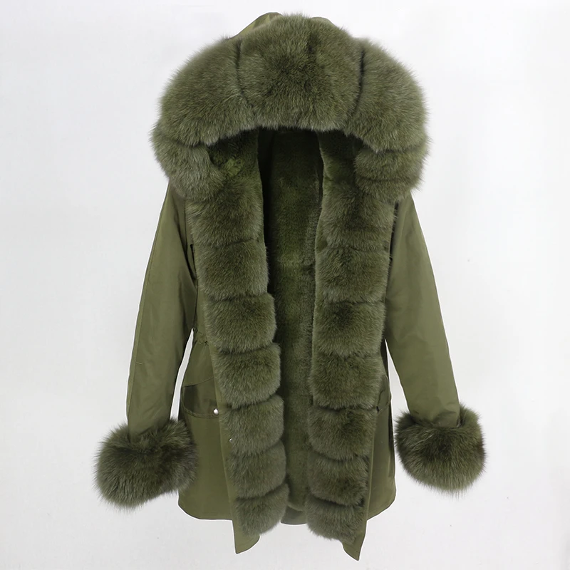full green OFTBUY, водонепроницаемая длинная парка, зимняя куртка, для женщин, натуральный мех, пальто, натуральный Лисий мех, воротник, капюшон, толстая, теплая, уличная, съемная, Новинка - Цвет: full green