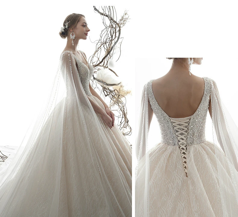Роскошное свадебное платье со шлейфом и бусинами новинка 2020 невесты в стиле мори