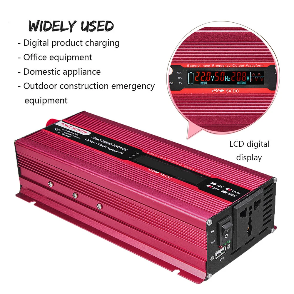 Vehemo 2100 Вт пик DC12V/24 В к AC110V/220 В авто Инвертор солнечной энергии инвертор алюминиевый сплав портативное зарядное устройство светодиодный автомобильный инвертор