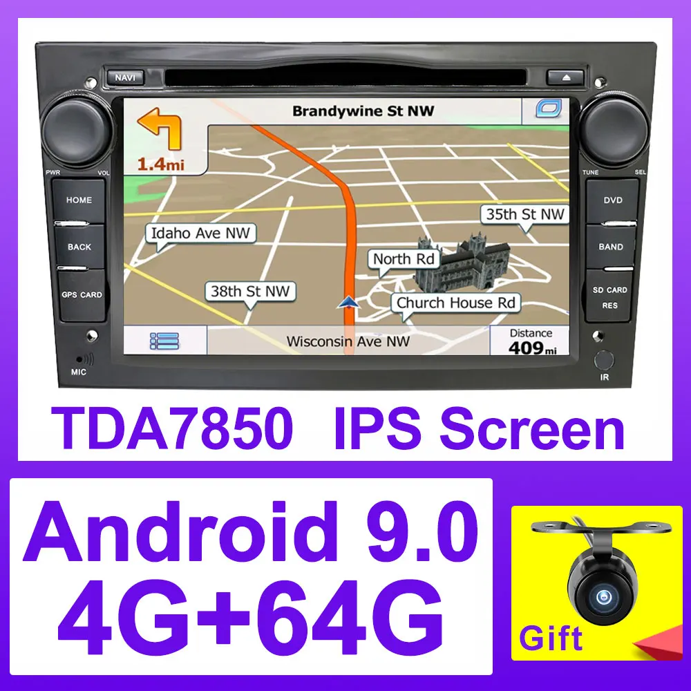 Best Eunavi IPS 2 Din 7 inch Android 9 Car DVD Radio Player GPS For Opel Astra Vectra Antara Zafira Corsa Wifi Bluetooth touch screen 0