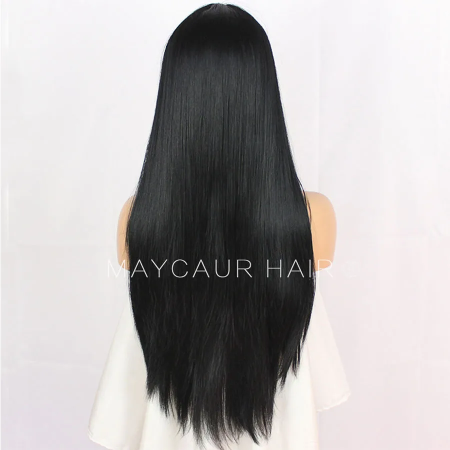 Long Straight None Lace Front Wig for Women Synthetic Black Hair Wigs with Full Bangs Glueless Heat Resistant Fiber Hair-Maycaur (6)